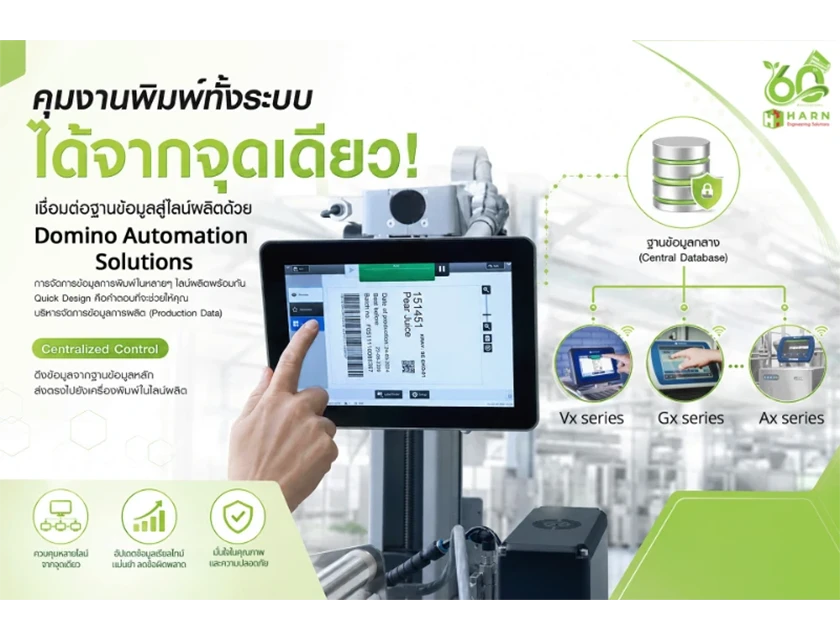 คุมงานพิมพ์ทั้งระบบได้จากจุดเดียว! เชื่อมต่อฐานข้อมูลสู่ไลน์ผลิตด้วย Domino Automation Solutions